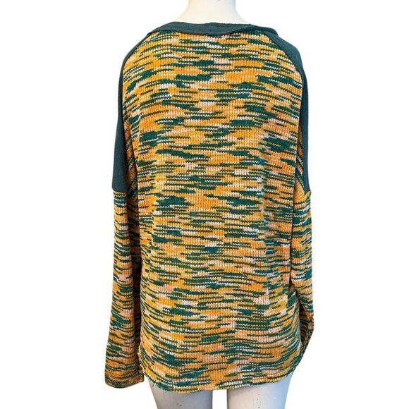 Ladies Small Yellow Green Top Exposed Seams Mixed Media Oversized Blouse NWT - Picture 4 of 6